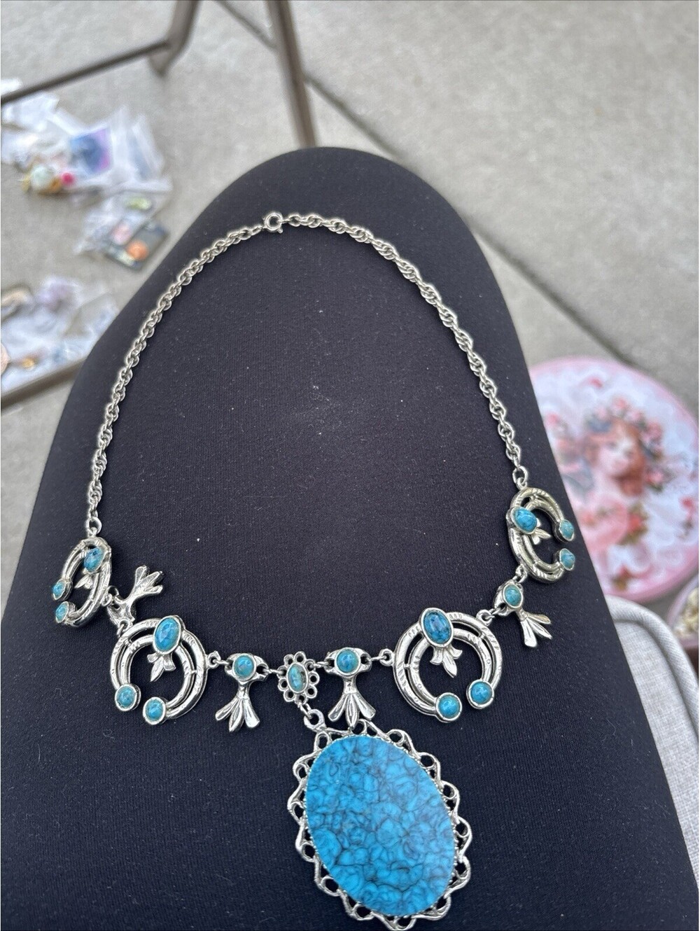 Estate Find, Southwest Squash Blossom Faux Turquoise Necklace